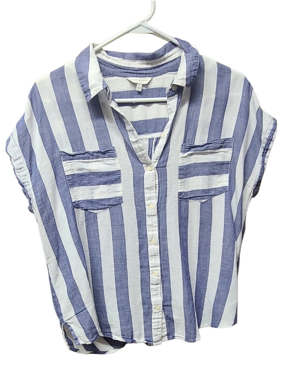 Lucky Brand Split Open Back Stripe Button Down Shirt Blouse Size Large